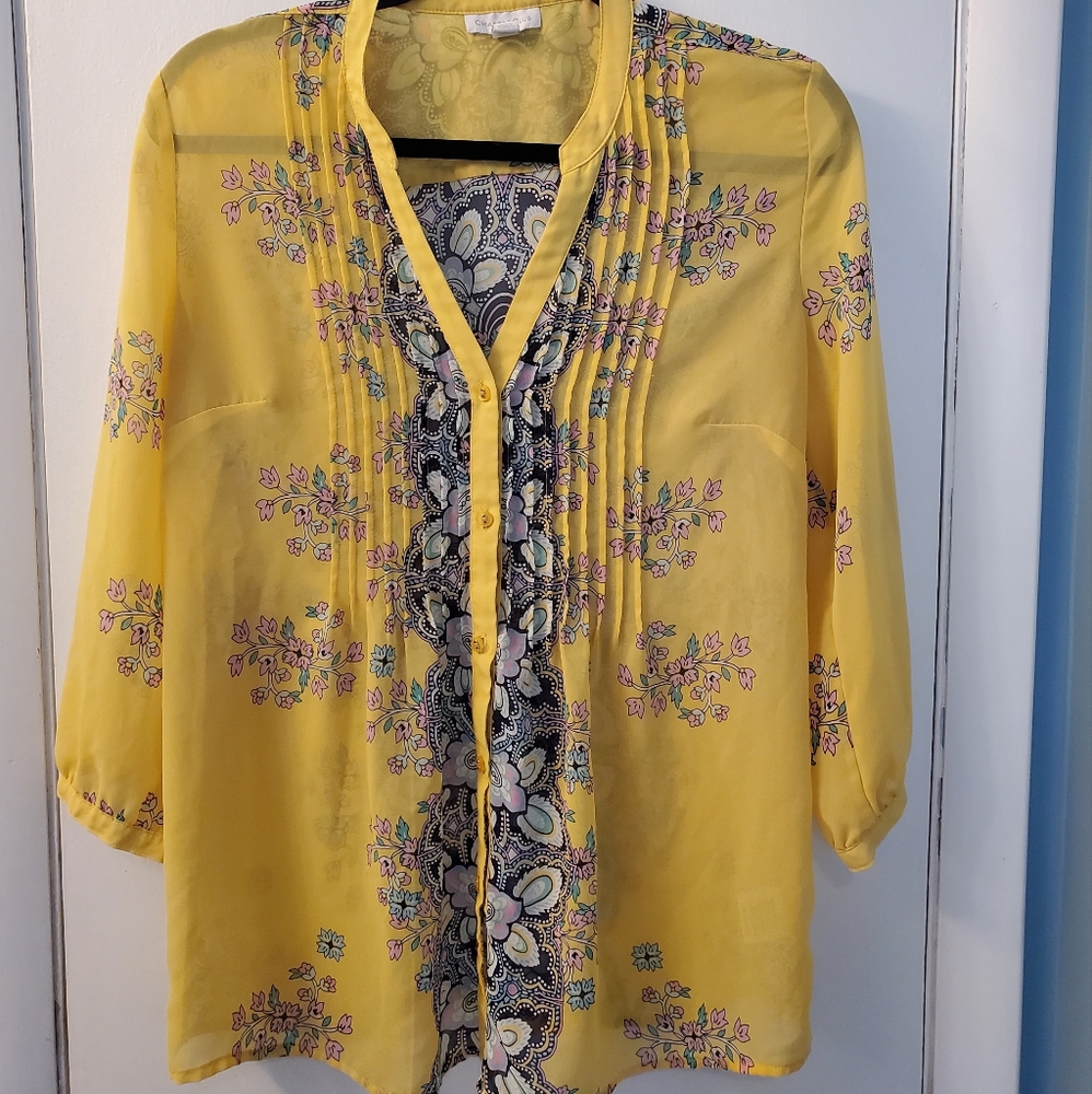 Charter Club Yellow Patterned Medium Blouse